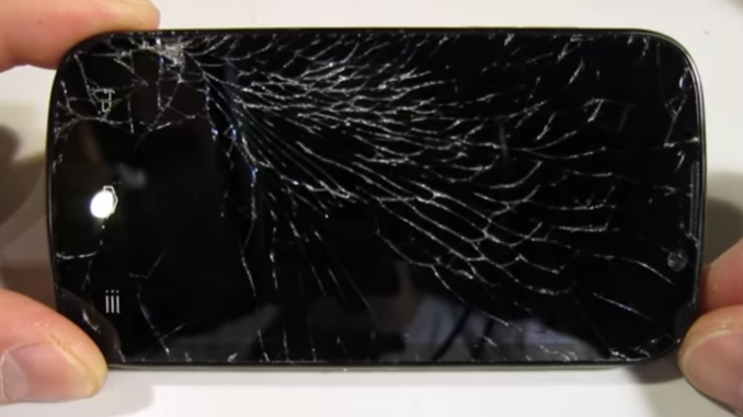 Shattered smartphone display screen.